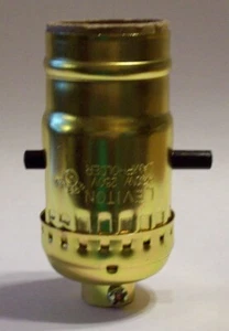 LEVITON BRASS PLATED PUSH-THRU LAMP SOCKET ON/OFF LAMP PART NEW 30102J - Picture 1 of 3