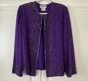 BRILLIANTE by J.A. Womens Beaded Jacket DARK LAVENDER SZ. P/L Pre-owned - Picture 1 of 3
