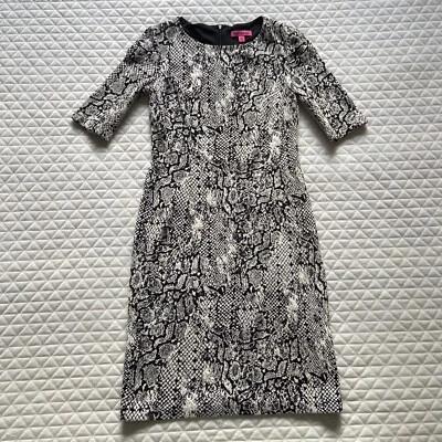 Betsey Johnson Dress Womens 10 Snakeskin Print White Black Stretchy Animal Print - Image 1 of 4
