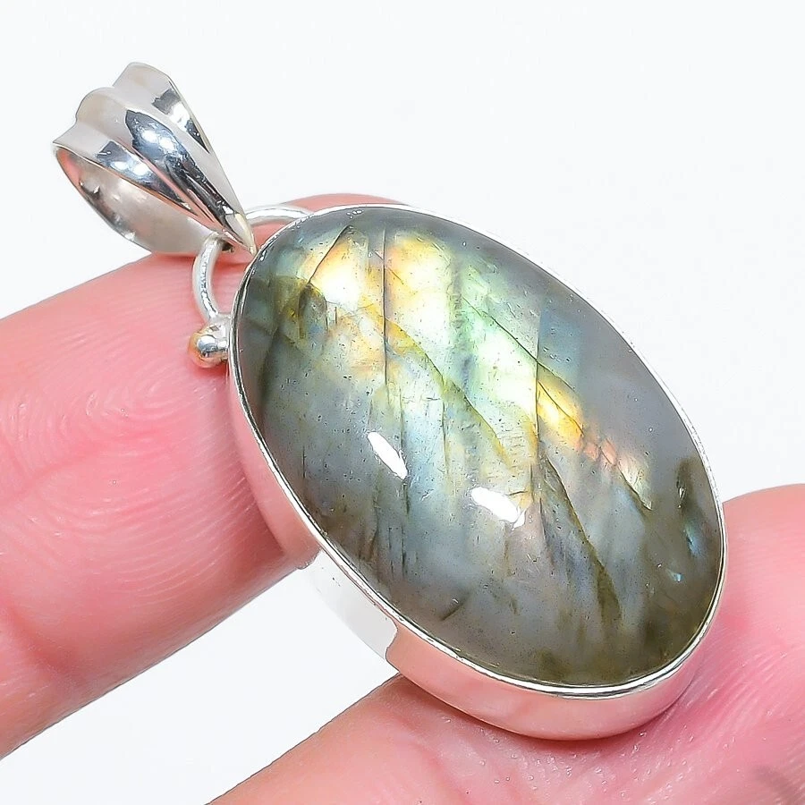 Colgante de joyería de plata de ley 925 con piedras preciosas de labradorita natural tamaño 1,4" Foto 1 de 1