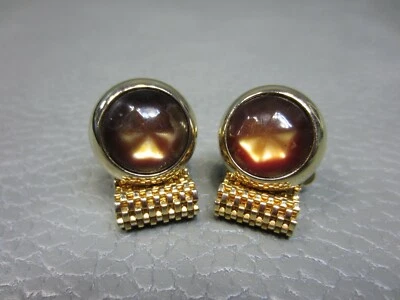 Vintage Brown Lucite Wrap Around Yellow Gold Plated Cuff Links  - Image 1 of 3