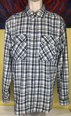 Men's ExOfficio Roughian Plaid Flannel Long Sleeve Shirt Size Large Navy - Image 1 of 4