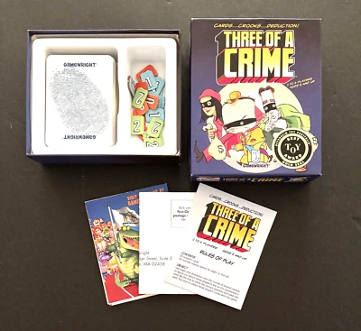 Three of a Crime Card Game 2007 Gamewright Best Toy Award Strategy Complete Rare - Image 1 of 4