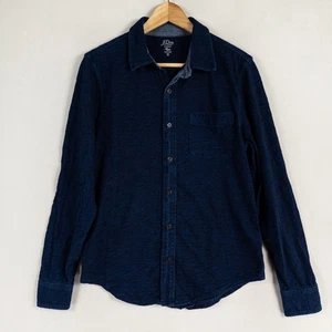 J Crew Indigo Knit Goods Shirt Mens Small Dark Blue Button Up 100% Cotton Casual - Picture 1 of 8
