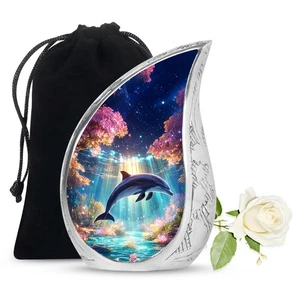 Urna delfino per cenere femminile - urna commemorativa decorativa fatta a mano - 10 pollici - Foto 1 di 7