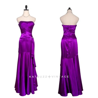Y2K Prom Dress Maxi Gown 4 Purple Glam Flirt Sottero Strapless Satin Vintage - Image 1 of 4