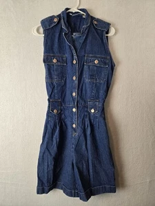 Bill Blass Denim Sleeveless Button Up Romper Sz S Pockets 100% Cotton - Picture 1 of 11