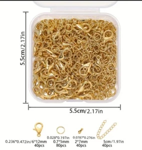 200-teiliges Set für Halskette, Armband, Kette, Verschlüsse Ring Zum Selbermachen Schmuckherstellung Gold Pl - Bild 1 von 2