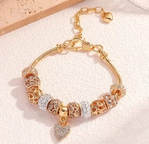 Gold Plated Charm Bracelet Women Fixed Charms Gift Idea Fashion Jewelry UK FAST - Picture 1 of 19