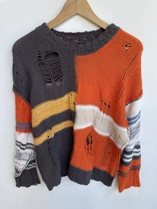 Urban Outfitters BDG Grobstrick Pullover Used-Look Rundhals Colorblock gestreift - Bild 1 von 6