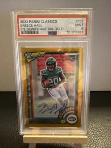 2022 Panini Classics BREECE HALL #157 RC Rookie Gold Auto /75 Jets PSA 9 - Picture 1 of 5