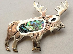 Vintage Gestempelte MEXICO ALPACA Abalone Einlage Elchförmige Brosche - Bild 1 von 3