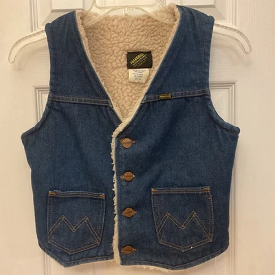 VTG Maverick Sherpa Lined Vest 70s Denim Trucker Western Medium USA Sanfor-Set - Image 1 of 4