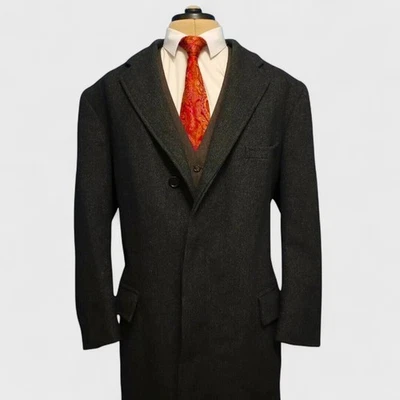 Vintage Brooks Brothers Makers Overcoat 44 XL Gray Heavy Tweed Herringbone USA - Image 1 of 4