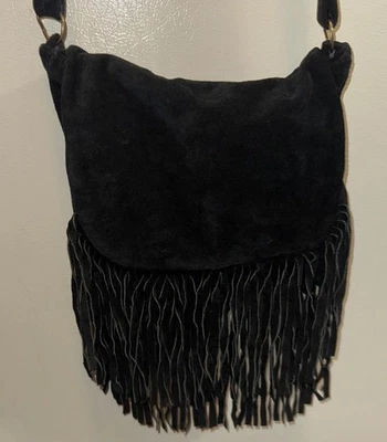 MidWestern Sport Togs Suede Leather Fringe black Bag made in USA  - Image 1 of 4