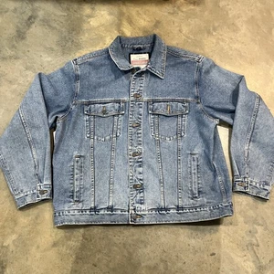 Eddie Bauer Sport Shop Mens Truckers Denim Blue Jean Jacket Size XXL Tall Y2K - Picture 1 of 6