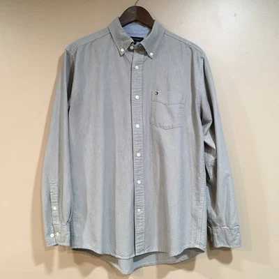 Tommy Hilfiger Mens M Long Sleeve Oxford Button Up Classic FIt Shirt Gray Cotton - Image 1 of 4