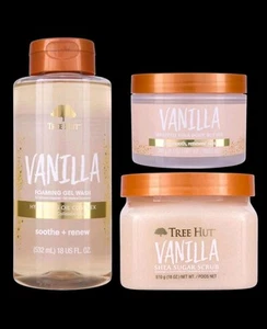 《NEW》TREE HUT Vanilla Body Wash + Whipped Shea Body Butter+ Shea Sugar Scrub Set - Picture 1 of 4