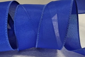 5 YARDS 1 1/2" WIDE CRAYON BLUE WIRED EDGE RIBBON SPRING SUMMER PATRIOTIC - Picture 1 of 3
