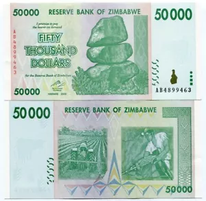 Zimbabwe 50 000 Dollars Money Banknote UNC P74 AB Prefix Inflation Currency - Picture 1 of 1