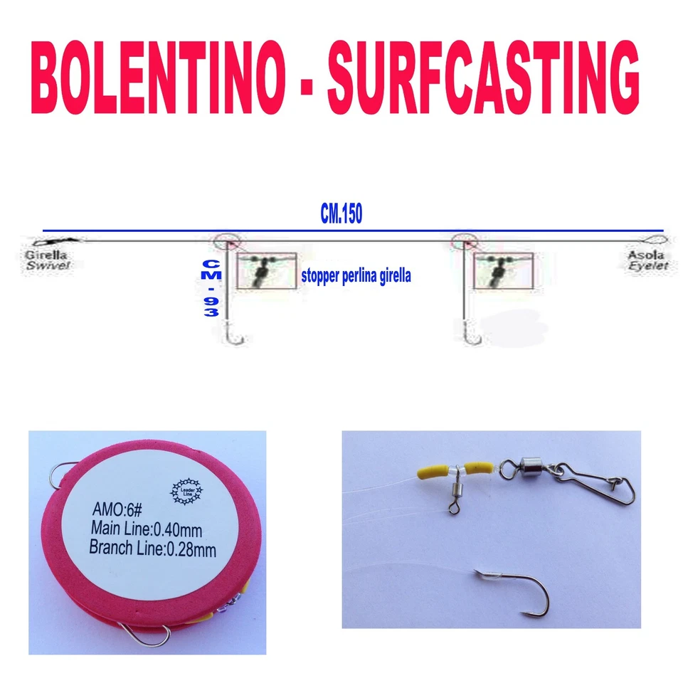 lenza pesca surfcasting con amo orata mormora surf casting terminale moschettone - Immagine 1 di 1