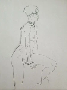 African American NUDE ART MODELING by JOSEPH RENTSCHER Pencil Drawing 1970's - Picture 1 of 11