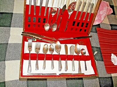 Plato Tudor Oneida Community 1937 antiguo Royal York cubiertos + estuche de almacenamiento Foto 1 de 4