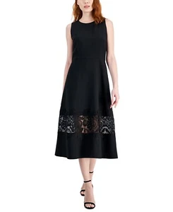 NEW ANNE KLEIN BLACK FIT AND FLARE MIDI DRESS SIZE 12 $149 - Picture 1 of 4