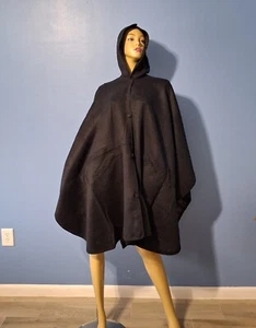 Capa/poncho/capa de alpaca para mujer con capucha abotonada PERÚ NEGRO 35X54 pulgadas - Imagen 1 de 13