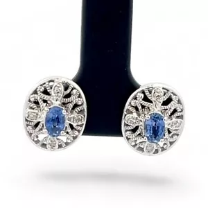 14k White Gold Tanzanite and 1/20ctw Diamond SI2 H Earrings (8PO 2804) - Picture 1 of 6