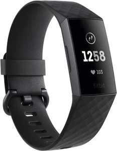 FITBIT CHARGE 3 ADVANCED FITNESS TRACKER WATCH BLACK W/ HEART RATE SWIM TRACKING - Picture 1 of 1