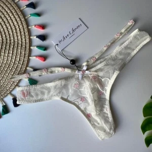 For Love And Lemons Love Letter Thong Panty White Large NEW - Picture 1 of 6