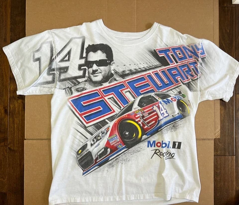 Tony Stewart Vintage Mobil 1 Racing T-shirt Mens XL Nascar  Double sided Cover