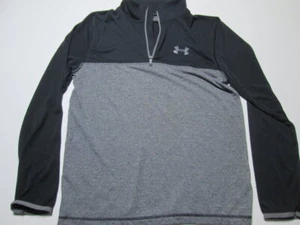 Under Armour Youth Boys Size L Long Sleeve Shirt Black/Gray 1/4 Zip High Neck - Picture 1 of 7