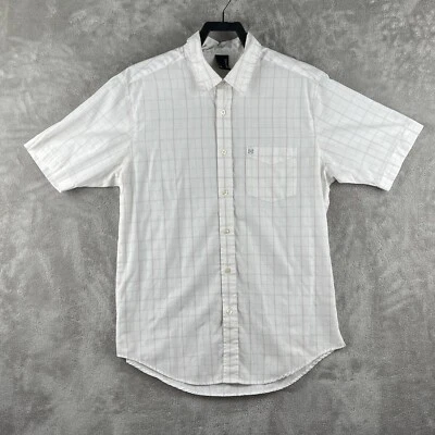 Camisa KREW a Cuadros Manga Corta Abotonada Blanca con Líneas Rosa y Gris Talla Mediana Foto 1 de 4