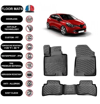 Floor Mats Liner Fits Renault Clio Hb 2012-2019 Waterproof 4D Molded Black 4pcs - Imagem 1 de 3