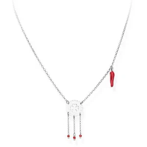 Halskette Anhänger Damen 925 Silber Amen CLASBR3 Kleeblatt und rotes Horn 45 cm - Bild 1 von 2