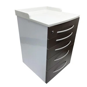 Used 5 Drawers Brown Dental Storage Cabinet Mobile Utility Medical Office Cart - Picture 1 of 1