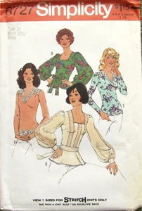 Simplicity 6727 Vintage 70s Sewing Pattern Cottage Core Boho Tops Size: 10 - Picture 1 of 6