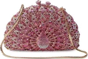 Women Peacock Crystal Clutch Seashell Handbag Animal Rhinestone Evening Clutch - Picture 1 of 6