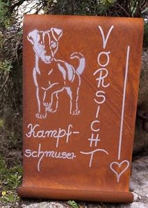 Edelrost Tafel -Kampfschmuser - Hunde Gartendekoration Schild Spruch - Bild 1 von 1