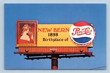 Birthplace Of Pepsi Cola Sign Billboard New Bern NC UNP Chrome Postcard P3