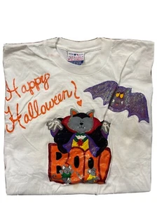 Rare Vintage 80s 90s Happy Halloween Vampire Boo Bat Puffy shirt Art Homemade - Picture 1 of 10