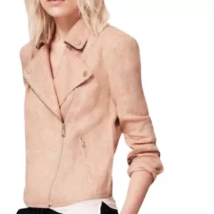 Loft Lou & Grey Women’s Jacket Small 100% Linen Moto Lightweight Blush Coral - Picture 1 of 9