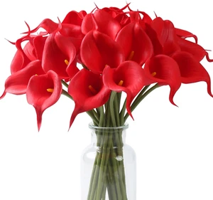 24 PCS Red Fake Flowers Artificial Calla Lily Silk Flowers Real Touch for Mother - Picture 1 of 12