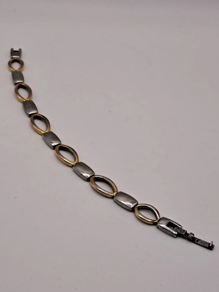 Sabona Two Tone Chain Magnetic Bracelet 6.5" Foldover Clasp Silver And Gold Tone - Image 1 of 3