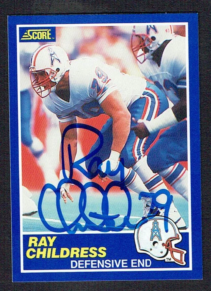 Tarjeta coleccionable de fútbol americano Ray Childress #79 firmada con autógrafo automático 1989 Score Foto 1 de 1