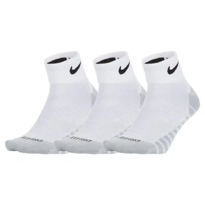 (3 Pairs) Nike DRY Training Lightweight Quarter Socks White Youth / Women US 4-6 - Picture 1 of 7