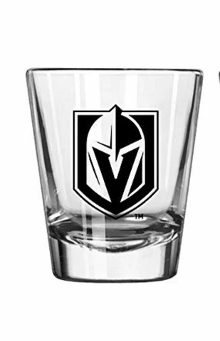 VEGAS GOLDEN KNIGHTS SHOT GLASS 2 OZ CLASSIC CLEAR 2-SIDED LOGO NHL NEW Cover