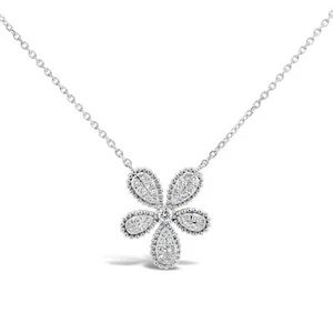 18k White Gold 3/8ct White Diamond Flower Pendant Necklace - Picture 1 of 4